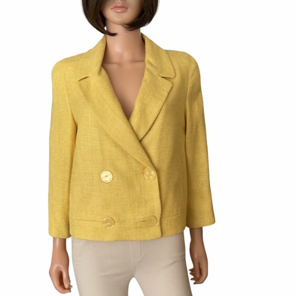 NWT Talbots double breasted yellow cropped woven blazer - Picture 1 of 12